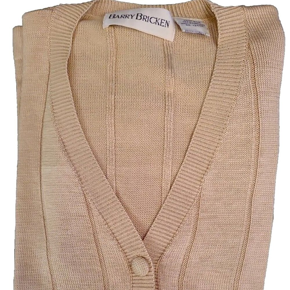 Barry Bricken Women 100% Silk Ribbed Cardigan Sweater Medium